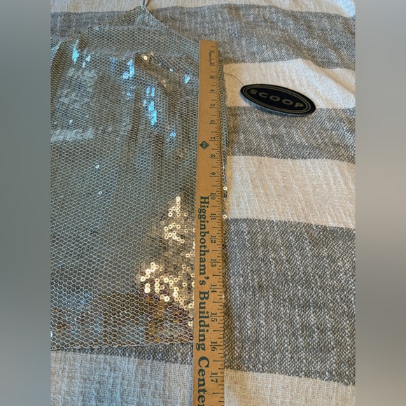 NWT SCOOP Silver Sequin Cami Top SZ L 12/24 Double V Neck Spaghetti Straps - Picture 8 of 10